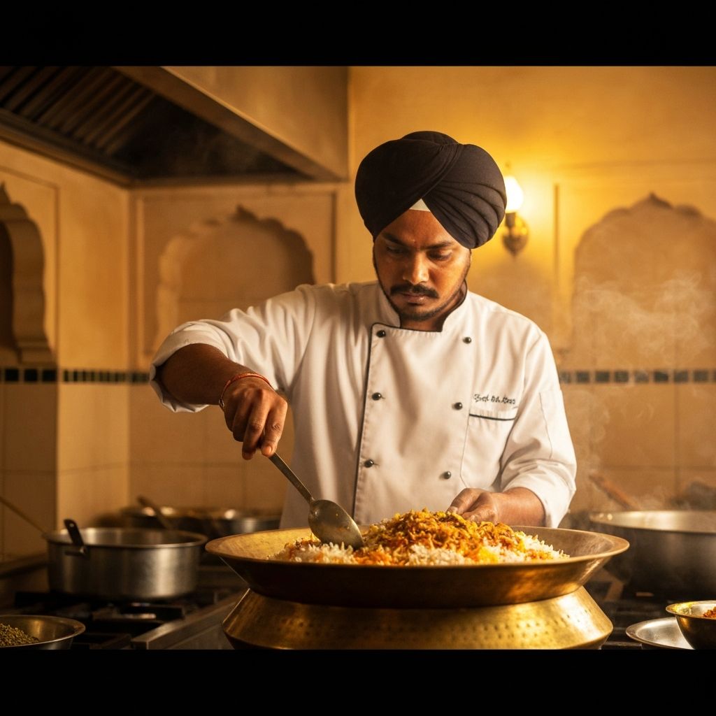 Chef preparing authentic biryani